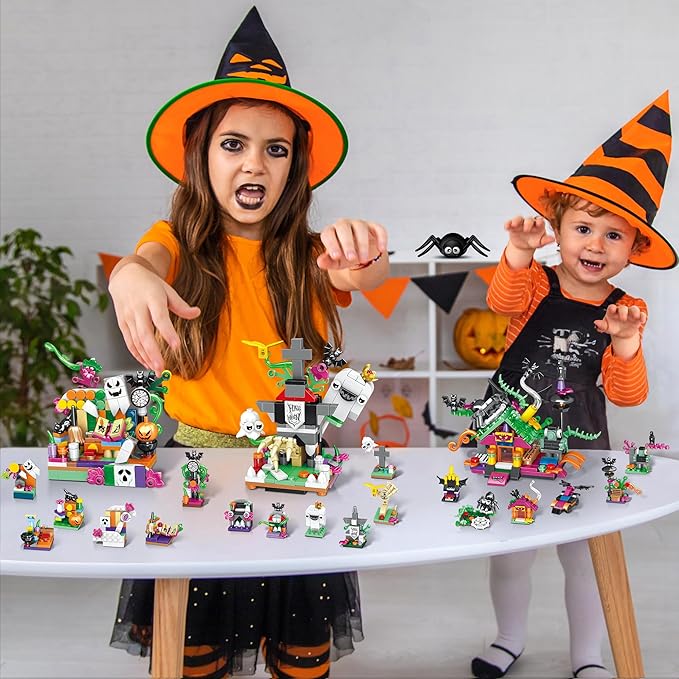 Halloween Building Set for Kids – 6-in-1 Haunted House, Spooky Witch Workshop & Haunted Graveyard with Glow Tattoos, Trick-or-Treat Toys, Pretend Play, Party Favors & Home Decor for Girls & Boys 6+