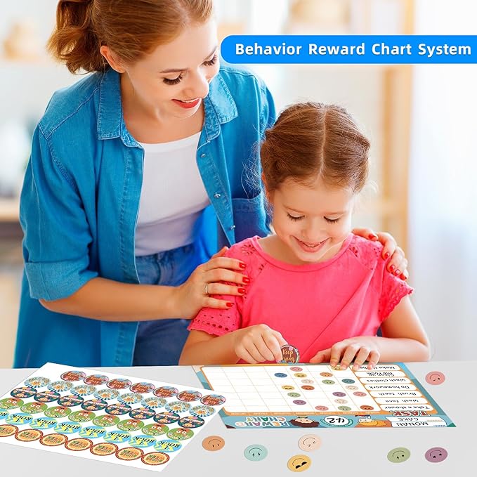 Boho 32 Chore Charts Behavior Reward Chart System,Sticker Chore Chart Pad for Kids with 2328 Stickers, 12.2" x 9.8" Magnetic Reward Chart to Develop Responsibility & Good Habits.