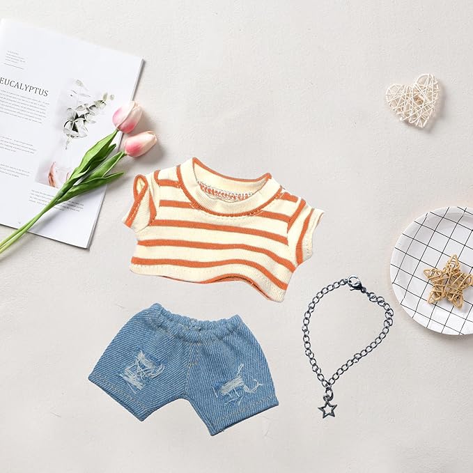 17cm Doll Clothes Jeans/Dress Accessories Premium Fashion Outfit Set for 17cm Dolls (NO Doll)(Colorful Shirt+Jeans/Dress)