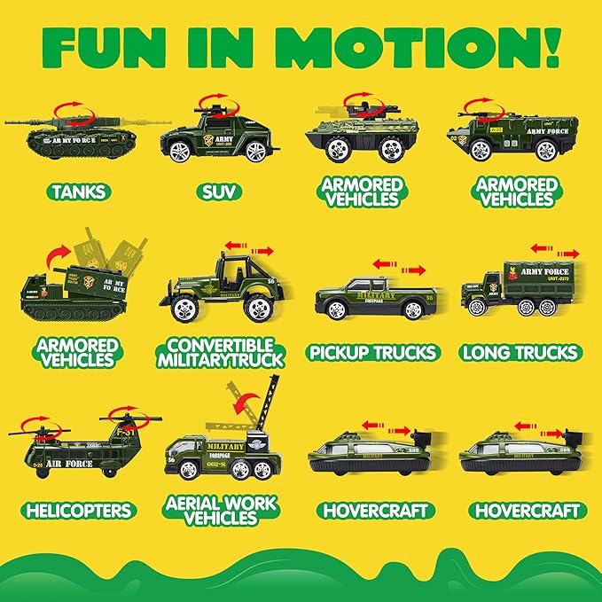JOYIN 25 in 1 Military Kids Truck Toys for Age 3+, Toddler Boy Toys, Army Men Tanks Set with Soldier Men, Mini Battle Cars in Carrier Truck with Lights and Sounds, Christmas Great Gifts for Grandkids