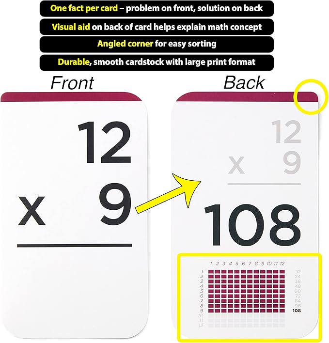 Think Tank Scholar 173 Multiplication Flash Cards + 2 Math Dice (Award Winning) All Facts 0-12 Answer on Back, for Kids in 2ND, 3RD, 4TH, 5TH, 6TH Grade Class or Homeschool - Games & Chart