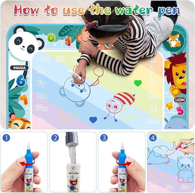 Water Doodle Mat 40 x 32 Inch Kids Water Painting Doodle Drawing Mat Toy Writing Mess Free Coloring Extra Large Magic Educational Toys for Boys Girls Age 4 5 6 7 8 Year Old Christmas Birthday Present