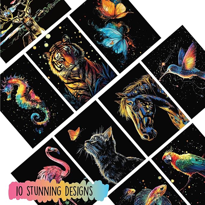 Animals Scratch Art Book for Adults - Colorful Animal Series Scratch Art | Scratch Painting Foil Art for Adults | Scratch and Sketch Animal Series Books | Foil Engraving Scratch Art (Animal Series)