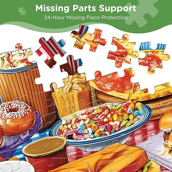 300 Pieces Puzzles for Adults,Food Feast Puzzle for Adult,Pizza Hot Dogs Sandwiches Popcorn Coffee Puzzles for Kids Ages 8-10,Donuts Jigsaw Puzzle for Seniors Large Piece, 20.5 x 15 in