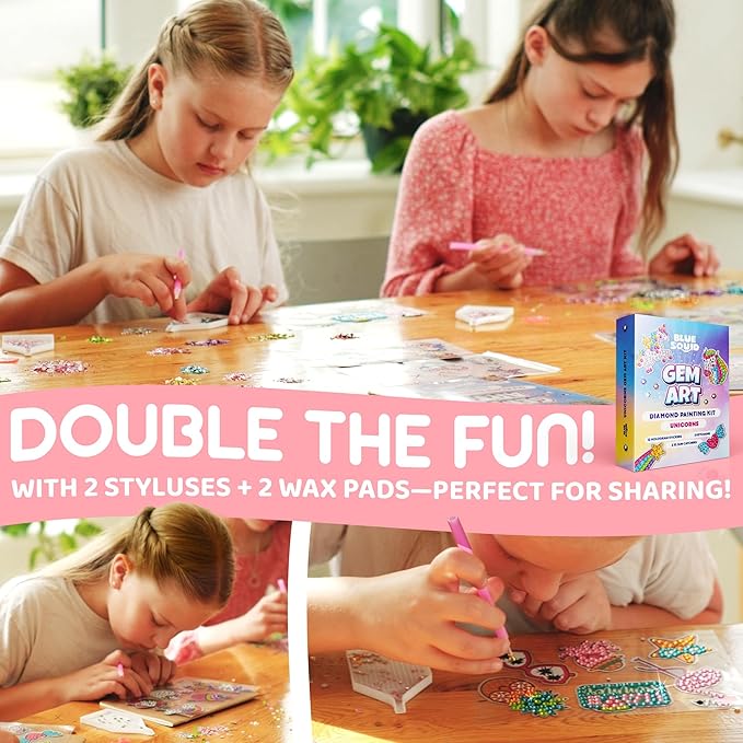 Blue Squid Diamond Art Kits for Kids – Unicorn - Fun & Easy DIY 5D Gem Art Gift Set for Keychains, Stickers, Sun Catchers - Diamond Painting Kit Arts & Crafts Kit for Kids, Girls, Boys Ages 6-12