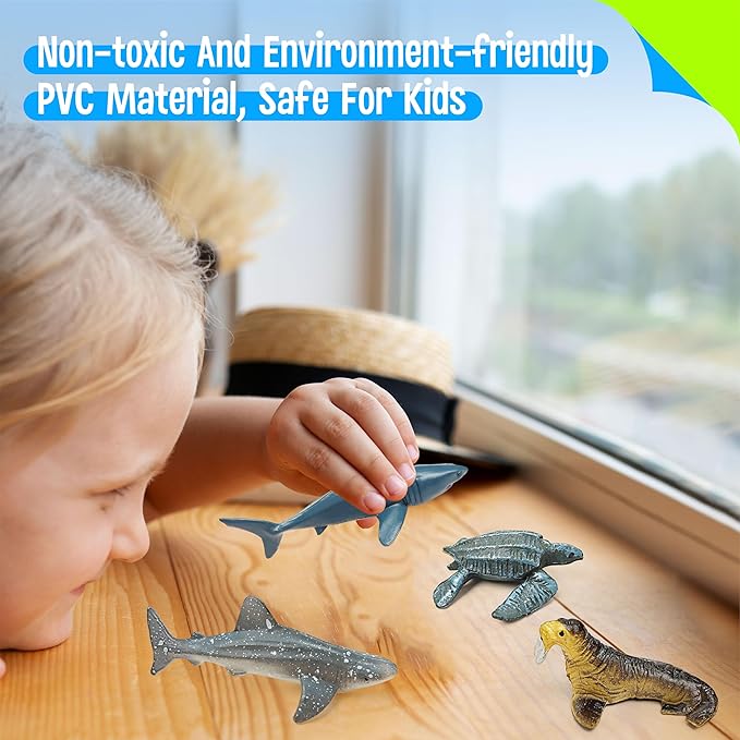SpriteGru 12 Marine Animal Figurines for Kids, Plastic Animal Toys Tiny Portable Sea Creature Figures Playset Montessori Toy Educational Game for Homeschool Preschool Toddler Kids