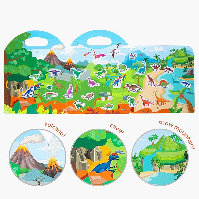 6 Pack Jelly Reusable Sticker Books for Toddlers 1-3 2-4 Years, Portable Travel Toys Sticker Activity Book for Kids 2 3 4 Year Old Girls Boys, Animal Insect Dinosaur Ocean Space Car