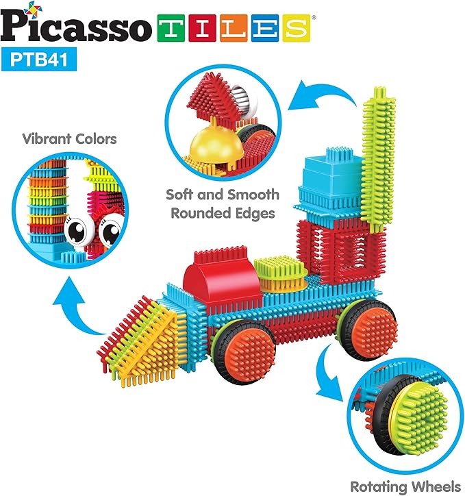 PicassoTiles Toys 41 piece Hedgehog Block Building Blocks Construction Toy Set w/IdeaBook Learning Playset None Magnetic STEM STEAM Educational Kit Child Brain Development Preschool Kindergarten PTB41