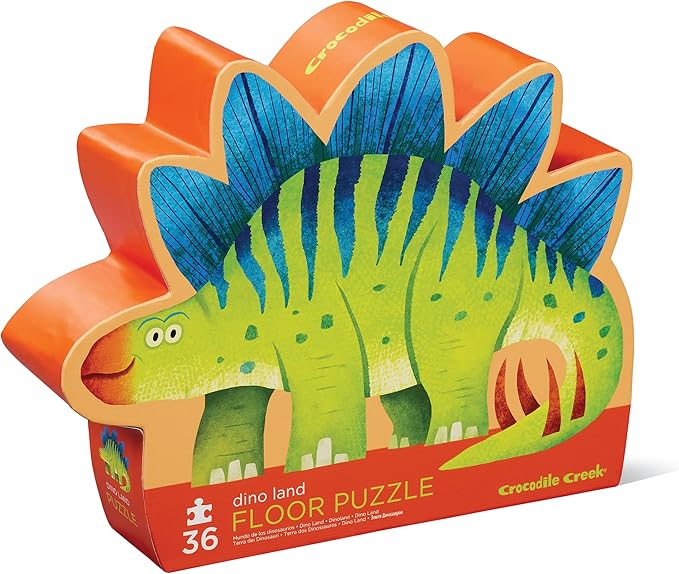 Crocodile Creek 36-Piece Jigsaw Floor Puzzle - Fun Floor Puzzles for Kids Ages 3-5 - Heavy-Duty Shaped Box for Storage - Dino Land - 27" W x 20" H Finished