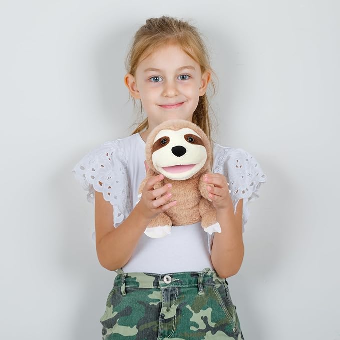 Easfan Sloth Hand Puppet with Movable Mouth Interactive Storytelling Cute Soft Plush Toy Creativity and Imagination Easter Christmas Birthday Gifts for Toddlers Kids,10’’