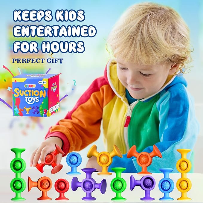Baby Bath Toys Suction Toy - Toddler Bath Toys for Kids Ages 3+ Suction Cup Toys Sensory Fidget Toys Mold Free Bathtub Toys Window Airplane Travel Toys Christmas Stocking Stuffers for Boy Girl Gifts