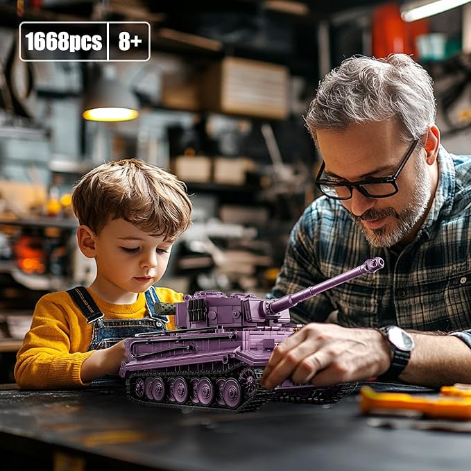 1:28 Tiger Heavy Tank Building Blocks Set for Adults, Compatible with Lego Army Tank, WW2 Military Vehicle Toys Historical Collection Model for Military Fans, Gifts for Teens Kids Boys 8-14 (1668 PCS)