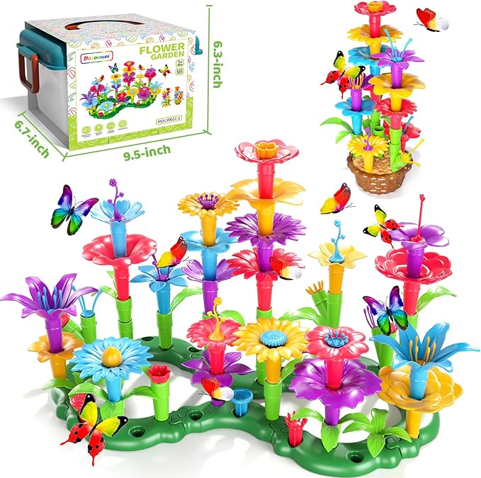 Doloowee 102Pcs Flower Garden Building Toys for Girls 3 4 5 6 7 Year Old, Upgrade DIY Building Stacking Toys, STEM Preschool Educational Toddler Toys Brain Development Kindergarten Kids Toy