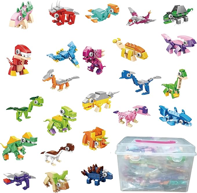Dinosuar Party Favors,(24pcs) 48 Kind of Mini Building Blocks Party Favors,Goodie Bag,Bulk Toys, Classroom Prizes,Back to School Students Gifts for Dino Toys 6-8-12 Socking Stuffers for Boy