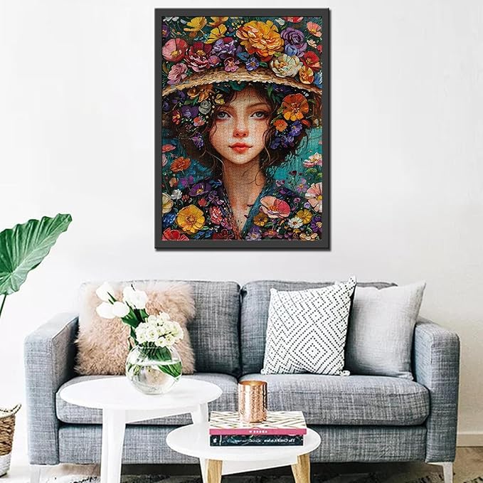 Tucocoo Flowers Garden Girl Jigsaw Puzzles for Adults 1000 Pieces, Beautiful Fashion Lady Abstract Art Puzzle Colorful DIY Puzzles for Home Decoration Gifts, Family Puzzle Perfect for Game Nights