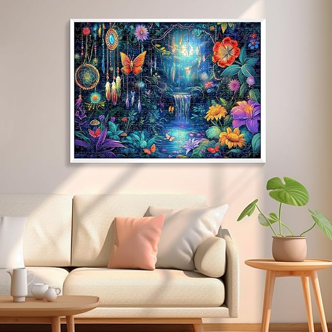 500 Piece Puzzles for Adults, Magical Forest Puzzle 500 Pieces Jigsaw Puzzle for Adult Kids Elderly,Glow Flower Butterfly Adult Jigsaw Puzzle Family Challenging Game Home Decor 20.5x15 in