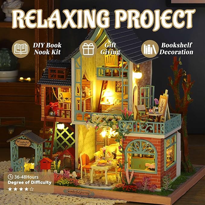 Flever DIY Miniature House Kit, Tiny Home Kit with LED Light, Mini House Build Craft Kits for Adults and Teens, Home Decor Creative Gift for Family/Friends (Secret Jungle)
