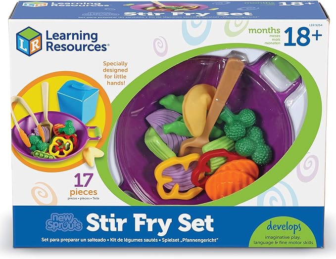 Learning Resources New Sprouts Stir Fry Play Food Set, Toy Wok, Pretend Play Toys for Toddlers, Kitchen Toys, 17 Piece Set, Ages 18 mos+
