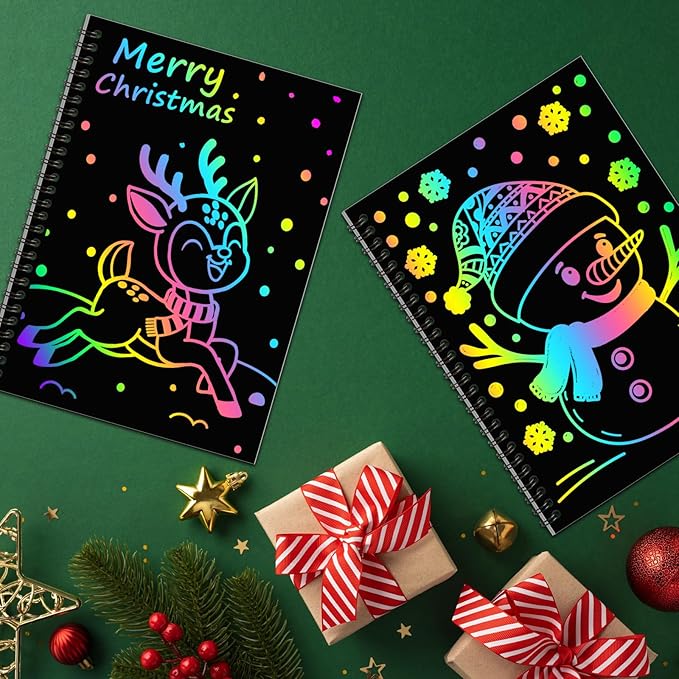 ZMLM Scratch Paper Art-Crafts Gift: 2 Pack Rainbow Notebooks Supplies Toys Stocking Stuffers for 3 4 5 6 7 8 9 10 Years Old Girls and Boys Kids Christmas Birthday Party Games