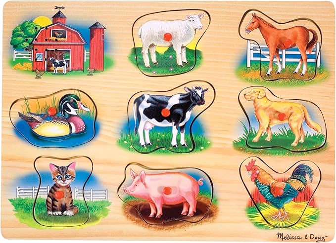 Melissa & Doug Farm Sound Puzzle - Wooden Peg Puzzle with Sound Effects (8 pcs)