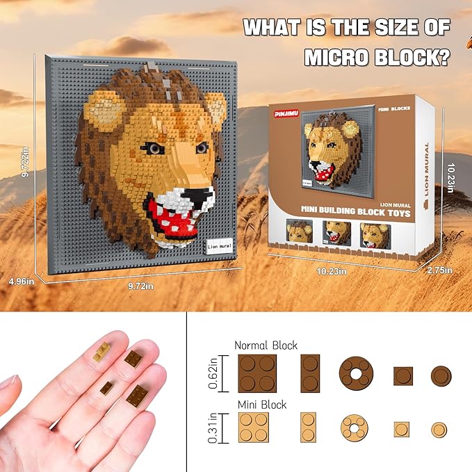 Lion Micro Mini Building Block Sets for Adults, No Compatible with Lego, 3D Animals Wall Art Kits for Home Wall Decor & Table Display, Creative Toy Gifts for Kids Teens Boys Girls (2005 PCS)