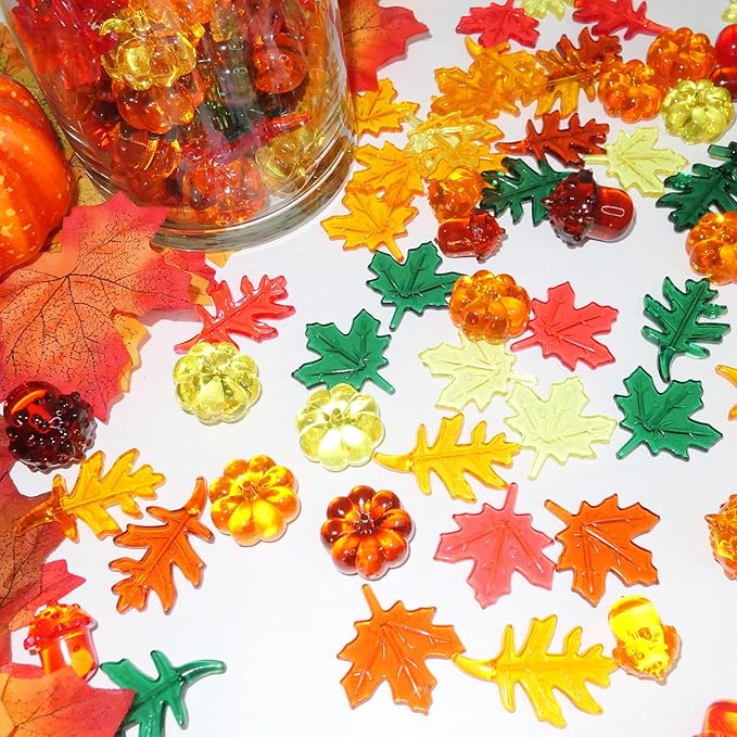 Fall Vase Filler,165 Pcs Acrylic Pumpkin Leaves Acorn Gems Sensory Bin Fillers for Thanksgiving Centerpieces Table Decorations,Table Scatters,Preschool Counting and Thanksgiving Craft