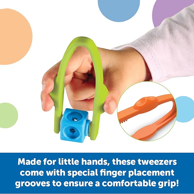 Learning Resources Easy-Grip Tweezers, 12 Pieces, Ages 2+, Preschool Learning Activities, Teacher Supplies for Classroom, Montessori Toys