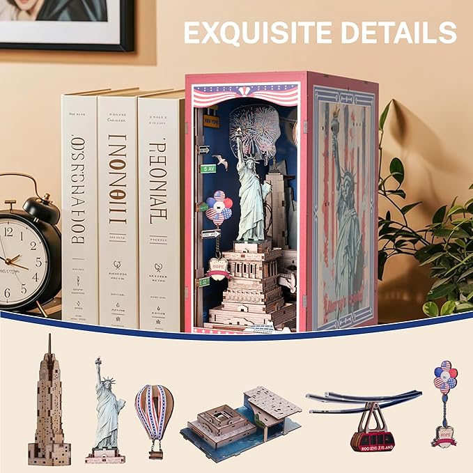 Book Nook Kit, DIY Miniature House Dollhouse Crafts Kit for Adults and Teens, Liberty's Legacy 3D Wooden Puzzle Booknook Build Bookshelf Decor, Gifts for Family and Friends