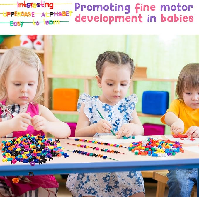 Wesiti 408 Pcs Lacing Letters Alphabet Learning Toys Toddler ABC Alphabet Beads Lacing Sports Skills Toys for Preschool Games Homeschool Supplies Early Spelling (Lowercase Uppercase Letters)
