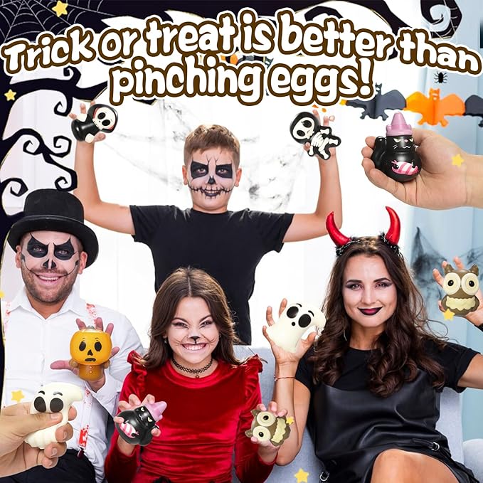 New 6 Packs-Halloween Squishies Toys Slow Rising, Gift Box Includes Ghost: Vampire,Pumpkin,Skull,Black Cat,Mummy,Bat, Halloween Soft Stress Relief Toys for Girls,Boys,Kids Party(6pcs-3)