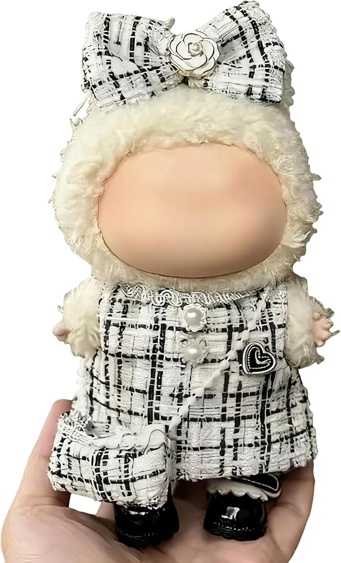 Clothes for LABUBU 17cm Doll (NO Doll)（NO Shoes, Outfit for LABUBU, Dress + Hairpin + Mini Bag Set for LABUBU Dress Up, Fashion and Premium Dolls Accessories for LABUBU (Style H)