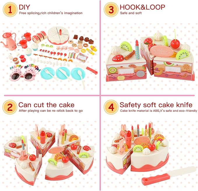 83 PCS Birthday Cake Food Play Set - Food Toy Pretend Cutting Play Cake Desserts Ice Cream and Donuts Food Toys - Birthday Gifts Toy Set for Boys Kids Girls