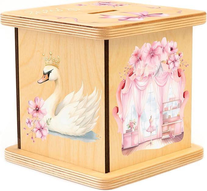 Wooden Piggy Bank for Kids and Adults, Personalized Gift Handmade in USA by BloomOwl, Custom Piggy Bank, Personalized Banks for Kids, Gifts for Baby Boys and Girls (Ballerina)