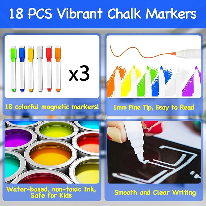 PigPotParty Acrylic Magnetic Chore Chart for Kids, 12"x16" Reward Responsibility Chart, Chores Checklist, 3 Weekly Dry Erase Fridge Board for Teens Adult Family Multiple Kids, w/ 18 Markers & Towel