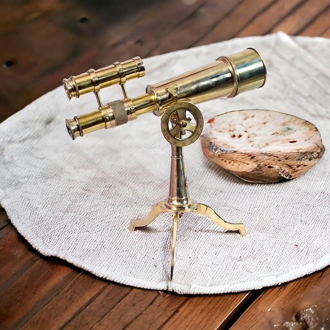 Vintage Telescope on Tripod Stand DF Lens Antique Desktop Brass Telescope Royal Antique Finish Spyglass Nautical Beautiful On Brass Tripod Stand (Polished)