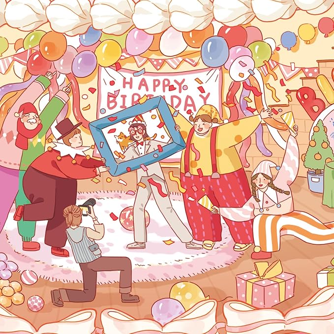 MOMIBOOK Puzzles for Adults 481 Pieces Irregular Jigsaw Puzzles of Birthday Cake Cabin, Painting Image Chinese Challenging Hard Impossible Puzzle Unique Funny Party Christmas Birthday Gifts