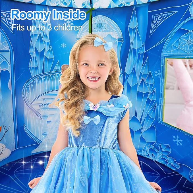 Princess Play Tent, Frozen Toy for Girls, Ice Castle Kids Tent Indoor and Outdoor, Large Imaginative Playhouse with Carrying Bag for 1 2 3 4 5 6 7 8 9 Years Old Girls, Christmas & Birthday Gift