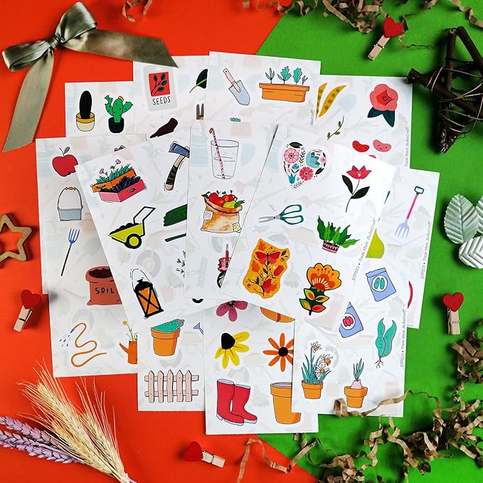 BulbaCraft 100Pcs Garden Stickers, Gardening Stickers for Scrapbooking, Garden Party Favors, Planting Gardening Gifts for Girls, Gifts for Women & Men