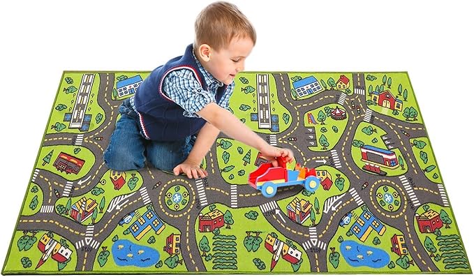 Kids Rug Playmat City Life Great for Playing with Cars and Toys - Play Learn and Have Fun Safely - Educational Road Traffic Play Mat for Bedroom Play Room Game Safe Area (x Large)