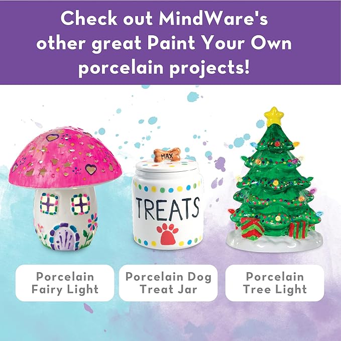 MindWare Paint Your Own Porcelain Plates - Kit Includes 2 Porcelain Plates, 12 Paints, 2 Paint Brushes, and 2 Stands