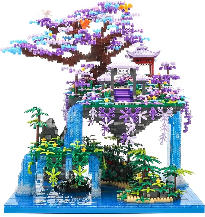 The Moon Palace Chinese Architecture Micro Building Blocks Set with LED Lights, 4574PCS Cherry Blossom Tree Model Kit, Collectible Cultural Gift for Adults & Teens