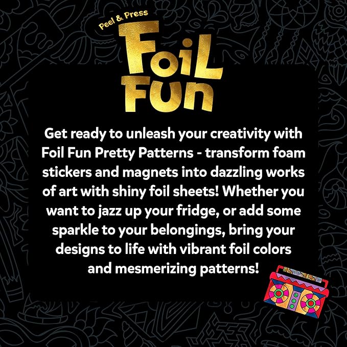 Skillmatics Foil Fun - Pretty Patterns, 18 DIY Magnets Mess-Free Art, Colorful Creative Party Activity, Craft Kits, 60+ Foam Stickers, Christmas Gifts for Kids, Teens, Adults, Families