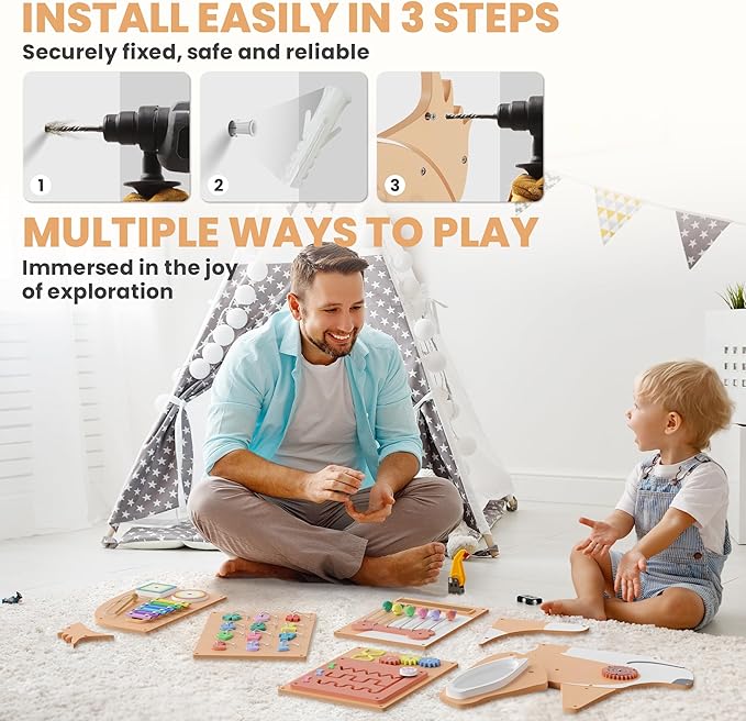 BlueWood Corgi Wall Busy Board Panels, Toddler Learning Activity Center, Montessori Philosophy Sensory, Educational Toys, Conducive to All-Round Development