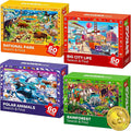 QUOKKA Puzzles for Kids Ages 4-6 - 4 x 60 Puzzles for Toddlers 5-8 - Educational Search & Find Toy for 8-10 yo for Learning Forest Polar, USA National Park Animals & City Life