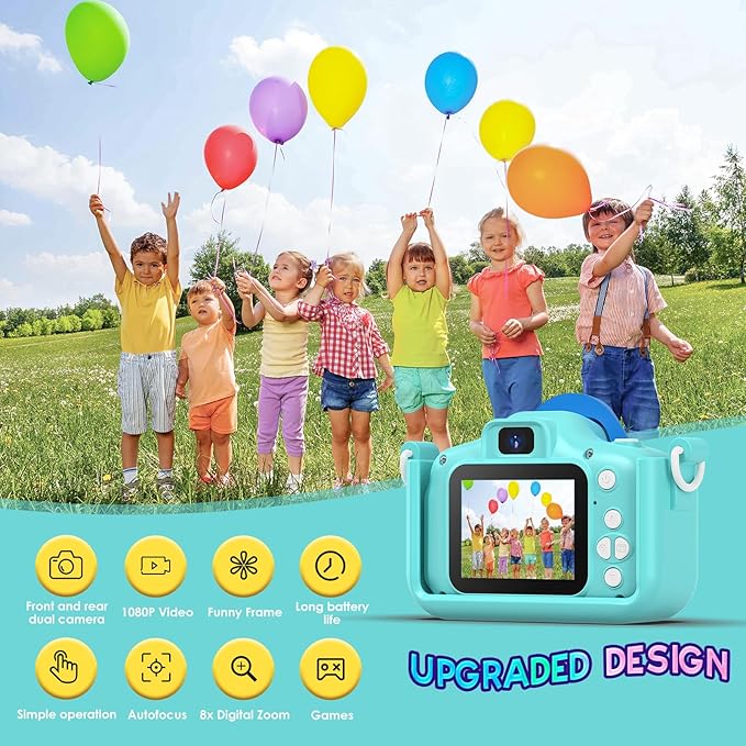 Shark Camera for Kids with Cartoon Silicone Cover, Digital Mini Camera Toys for 3 4 5 6 7 8 9 10 11 12 Year Old Boys Girls Birthday Chirstmas Gifts Ideas - Personal Video Players (Shark Blue)
