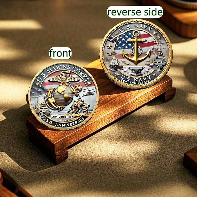 Marine Corps 250th Anniversary Challenge Coin – USMC Military Collectible with Gold Edge, Double-Sided Relief, Enamel Finish – Veteran Gift, Patriotic Souvenir (1775–2025)
