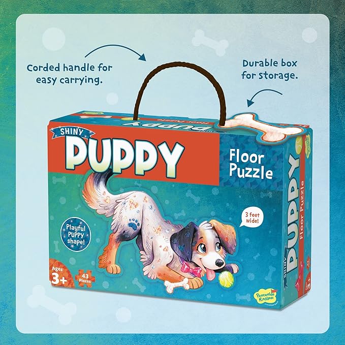 Peaceable Kingdom Shiny Puppy Floor Puzzle – 43-Piece Giant Floor Puzzle for Kids Ages 3 & up – Fun-Shaped Puzzle Pieces – Great for Classrooms