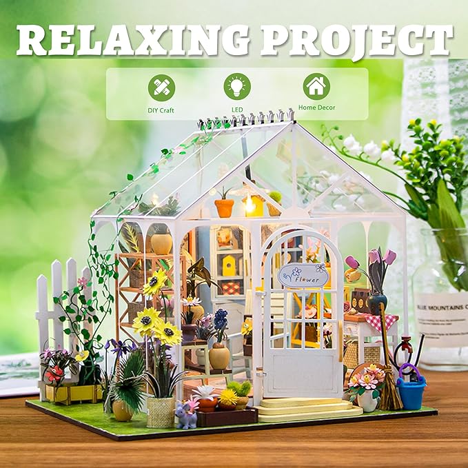 Flever DIY Miniature House Kit, Tiny Home Kit with LED Light, Mini House Build Craft Kits for Adults and Teens, Home Decor Creative Gift for Family/Friends(Sunshine Flower)