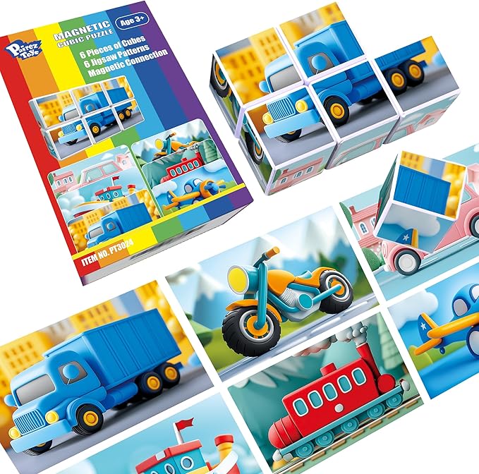 Magnetic Tiles Building Blocks, 1.65 inch Magnetic Cubes Toys, STEM Learning Educational 3D Cars & Vehicles Puzzles Game for Kids Ages 3-5, Classroom Must Haves Toys