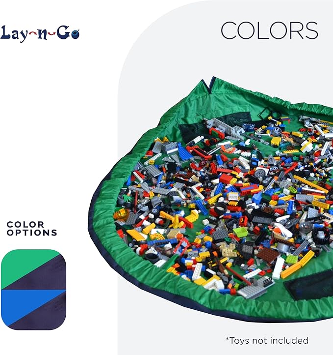 Lay-n-Go 2-in-1 Small Portable Drawstring Toys Storage Organizer and Play Mat for Room and Travel, Made for Kids and Toddlers with a Durable Patented Design